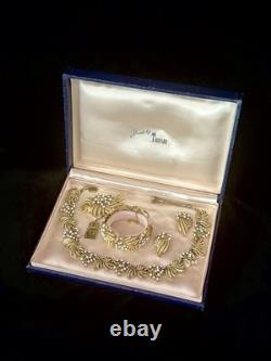 TRIFARI Brushed Gold Leaf Parure White Seed Pearls Alfred Philippe Crown