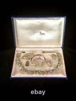 TRIFARI Brushed Gold Leaf Parure White Seed Pearls Alfred Philippe Crown