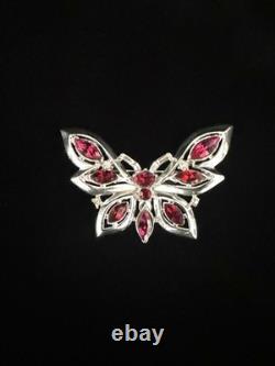 TRIFARI Butterfly Brooch Rhodium Ruby-Red Navette Alfred Philippe PAT PEND withBox