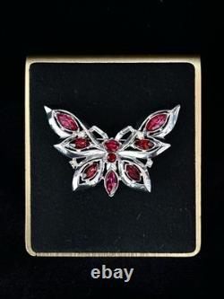 TRIFARI Butterfly Brooch Rhodium Ruby-Red Navette Alfred Philippe PAT PEND withBox