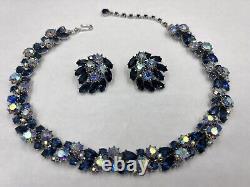 TRIFARI CROWN 1950s 16 Sapphire Blue AB Alfred Philippe NECKLACE Earrings Set