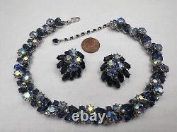 TRIFARI CROWN 1950s 16 Sapphire Blue AB Alfred Philippe NECKLACE Earrings Set