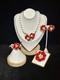 TRIFARI Camellia 1952 Set Red Poured Glass Flowers Alfred Philippe PAT PEN