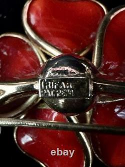 TRIFARI Camellia 1952 Set Red Poured Glass Flowers Alfred Philippe PAT PEN