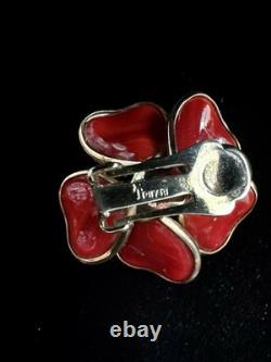 TRIFARI Camellia 1952 Set Red Poured Glass Flowers Alfred Philippe PAT PEN