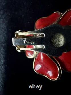 TRIFARI Camellia 1952 Set Red Poured Glass Flowers Alfred Philippe PAT PEN