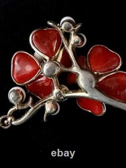 TRIFARI Camellia 1952 Set Red Poured Glass Flowers Alfred Philippe PAT PEN