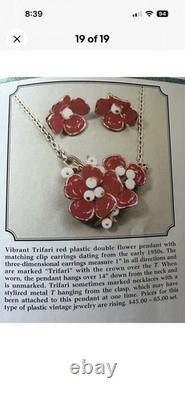 TRIFARI Camellia 1952 Set Red Poured Glass Flowers Alfred Philippe PAT PEN