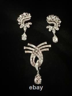 TRIFARI Cascade Brooch Diamanté Earrings Dangle Pear Alfred Philippe PAT PEND