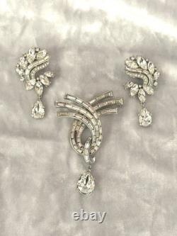 TRIFARI Cascade Brooch Diamanté Earrings Dangle Pear Alfred Philippe PAT PEND