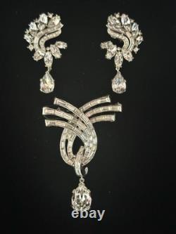 TRIFARI Cascade Brooch Diamanté Earrings Dangle Pear Alfred Philippe PAT PEND