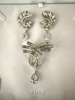 TRIFARI Cascade Brooch Diamanté Earrings Dangle Pear Alfred Philippe PAT PEND