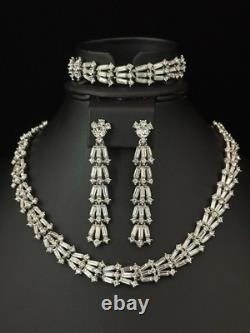 TRIFARI Chandelier of Fan Baguettes Set Rhodium Dangle Alfred Philippe Box TRIFARI Chandelier of Fan Baguettes Set Rhodium Dangle Alfred Philippe Box