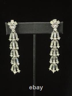 TRIFARI Chandelier of Fan Baguettes Set Rhodium Dangle Alfred Philippe Box
