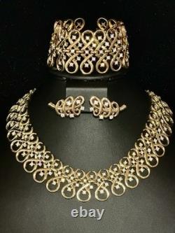 TRIFARI Chantilly 1962 Set Gold Lace Rhinestones Alfred Philippe PAT PEND