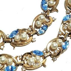 TRIFARI Choker Necklace Bracelet Set Blue Rhinestone Pearl 1952 Philippe Pat#