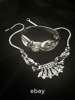 TRIFARI Coronet Set Navette SILVER Alfred Philippe PAT PEND Demi-Parure Book