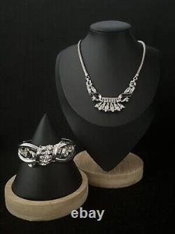 TRIFARI Coronet Set Navette SILVER Alfred Philippe PAT PEND Demi-Parure Book