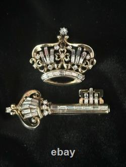 TRIFARI Crown & Key Gold-Trifanium Alfred Philippe 1950 Rhinestones PAT PEND