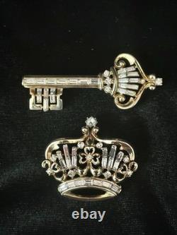 TRIFARI Crown & Key Gold-Trifanium Alfred Philippe 1950 Rhinestones PAT PEND