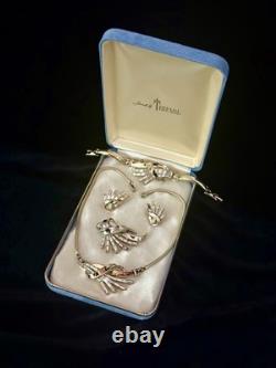 TRIFARI Crystal Baguette Fan Set 1953 Gold Ribbon Alfred Philippe PAT PEND Box