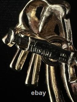 TRIFARI Crystal Baguette Fan Set 1953 Gold Ribbon Alfred Philippe PAT PEND Box