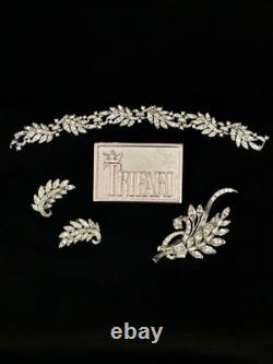 TRIFARI Crystal Marquise Rhinestones Rhodium Leaf Parure Alfred Philippe PAT PEN