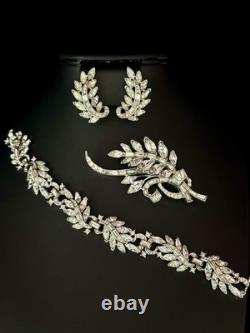 TRIFARI Crystal Marquise Rhinestones Rhodium Leaf Parure Alfred Philippe PAT PEN