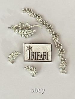 TRIFARI Crystal Marquise Rhinestones Rhodium Leaf Parure Alfred Philippe PAT PEN