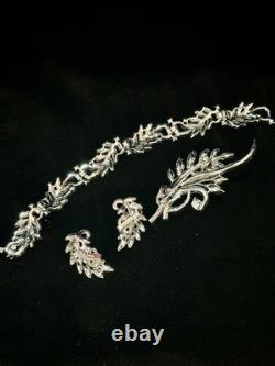 TRIFARI Crystal Marquise Rhinestones Rhodium Leaf Parure Alfred Philippe PAT PEN