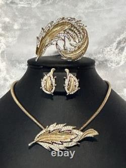 TRIFARI Crystal-Pave' Leaf Set Alfred Philippe Trifanium Earrings Brooches