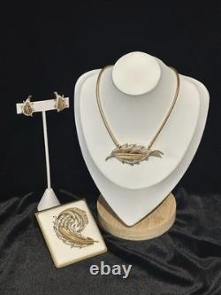TRIFARI Crystal-Pave' Leaf Set Alfred Philippe Trifanium Earrings Brooches