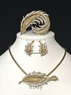 TRIFARI Crystal-Pave' Leaf Set Alfred Philippe Trifanium Earrings Brooches