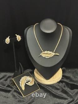 TRIFARI Crystal-Pave' Leaf Set Alfred Philippe Trifanium Earrings Brooches