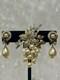 TRIFARI Crystal Pave Pearls Gold Dangle Leaf Grapes Alfred Philippe PAT PEND Box