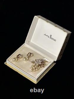 TRIFARI Crystal Pave Pearls Gold Dangle Leaf Grapes Alfred Philippe PAT PEND Box