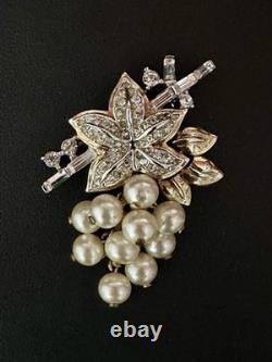 TRIFARI Crystal Pave Pearls Gold Dangle Leaf Grapes Alfred Philippe PAT PEND Box
