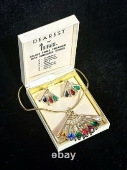 TRIFARI DEAREST Fan Set Alfred Philippe Pear Teardrop Gold-Tone PAT PEND withBox