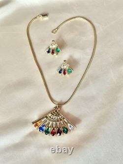 TRIFARI DEAREST Fan Set Alfred Philippe Pear Teardrop Gold-Tone PAT PEND withBox