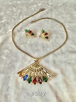 TRIFARI DEAREST Fan Set Alfred Philippe Pear Teardrop Gold-Tone PAT PEND withBox
