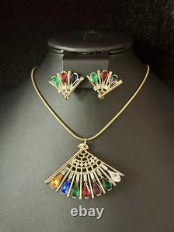 TRIFARI DEAREST Fan Set Alfred Philippe Pear Teardrop Gold-Tone PAT PEND withBox