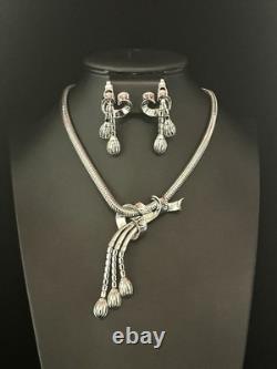 TRIFARI Dangle Tassel Set 1950 Rhodium Alfred Philippe Snake Chain PAT PEND