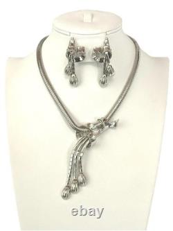 TRIFARI Dangle Tassel Set 1950 Rhodium Alfred Philippe Snake Chain PAT PEND