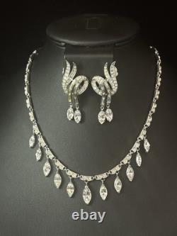 TRIFARI Diamanté Dangle Parure Alfred Philippe Navette Silver-Trifanium PAT PEND