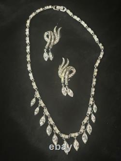 TRIFARI Diamanté Dangle Parure Alfred Philippe Navette Silver-Trifanium PAT PEND