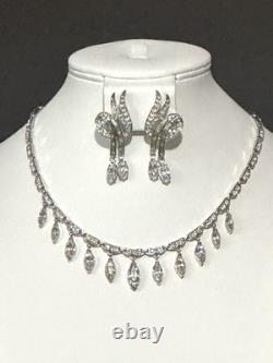 TRIFARI Diamanté Dangle Parure Alfred Philippe Navette Silver-Trifanium PAT PEND