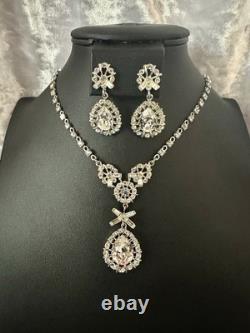 TRIFARI Diamanté Demi-Parure Alfred Philippe Halo Pear Rhinestones PAT PEND 1952