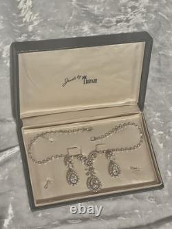 TRIFARI Diamanté Demi-Parure Alfred Philippe Halo Pear Rhinestones PAT PEND 1952