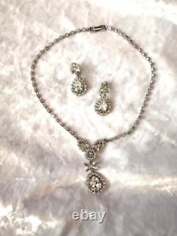 TRIFARI Diamanté Demi-Parure Alfred Philippe Halo Pear Rhinestones PAT PEND 1952