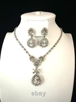 TRIFARI Diamanté Demi-Parure Alfred Philippe Halo Pear Rhinestones PAT PEND 1952